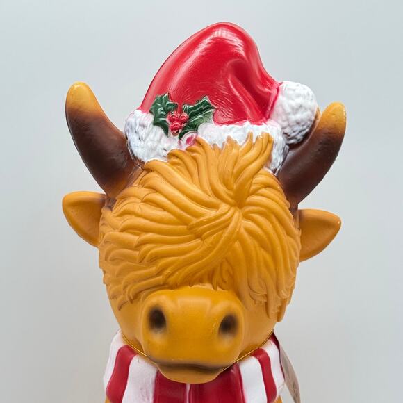 Highland Cow In Santa Hat & Scarf 24” Blowmold Christmas Decor NEW w/ Flaws - Picture 5 of 13